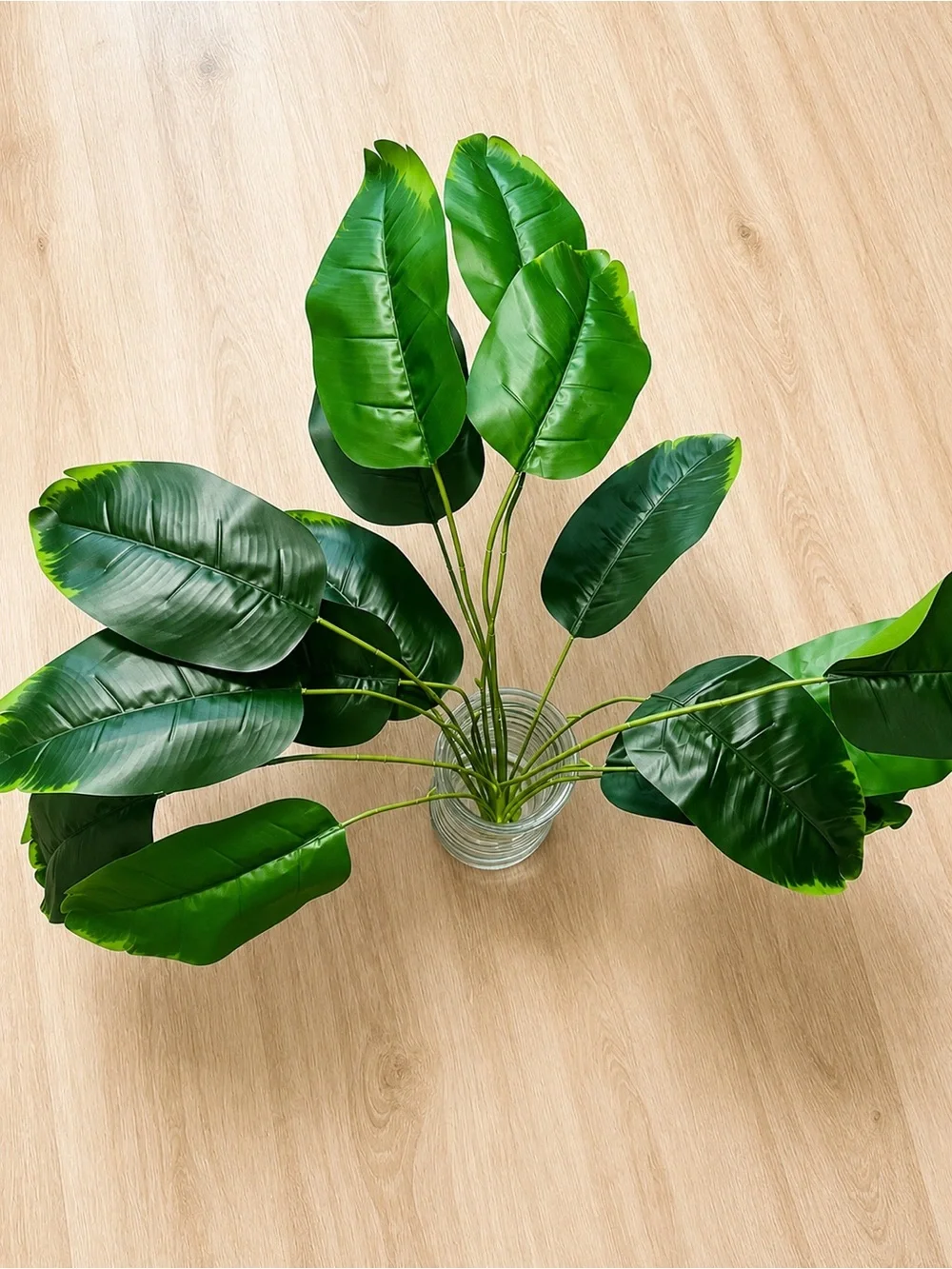Faux Tropical Leaf Arrangement in Clear Glass Vase 🌿
